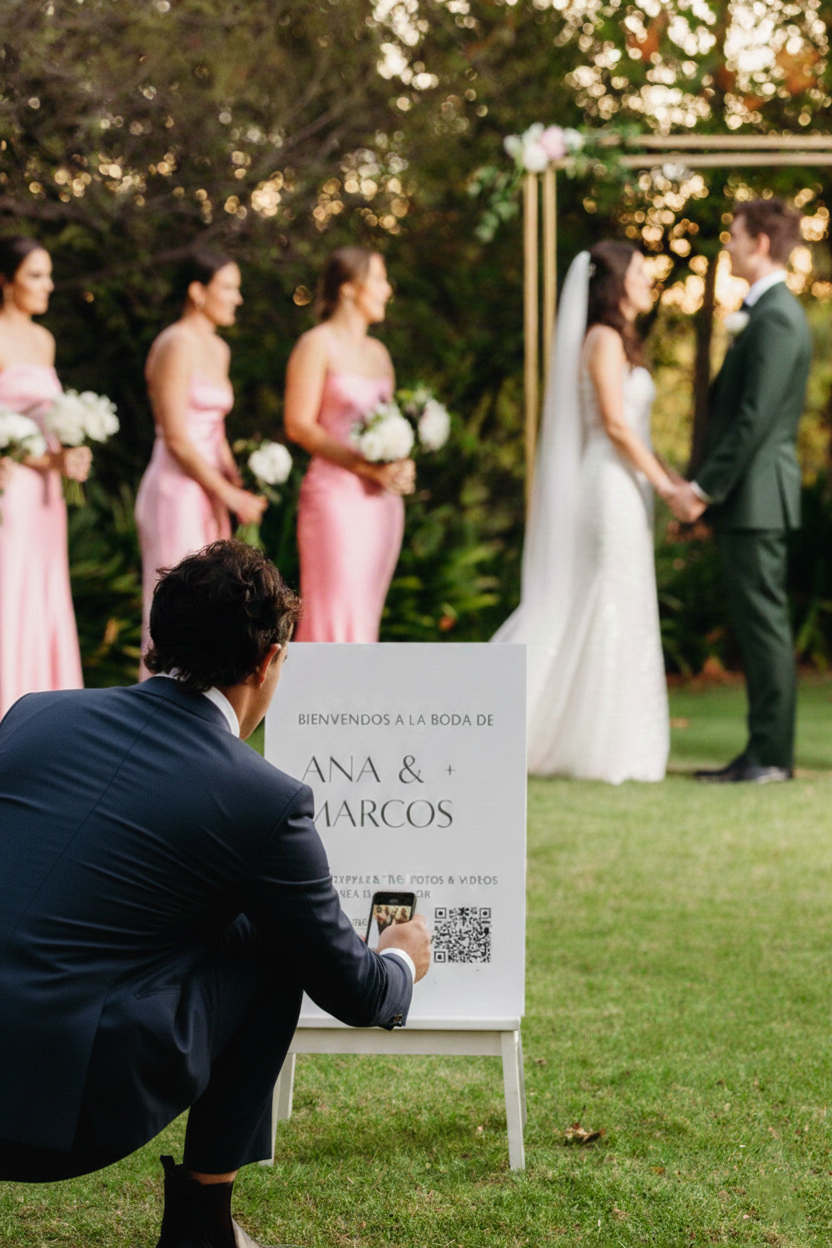 Invitado escaneando QR en una boda
